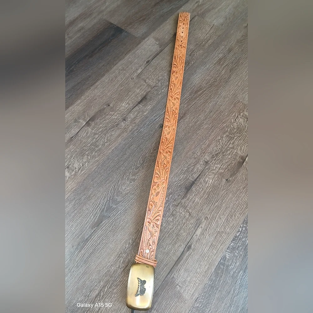 Vintage Chambers Belt Embossed Leather Belt Hand Finished Made In USA